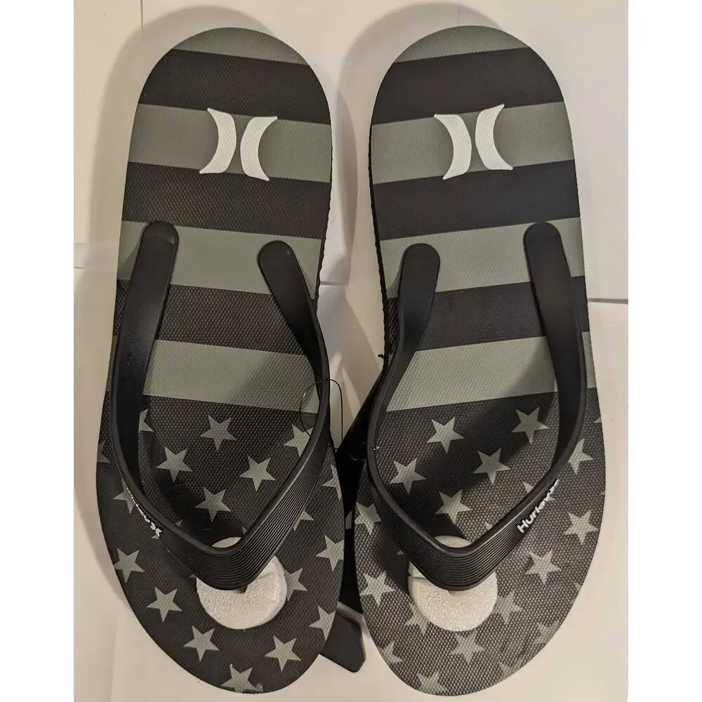 Hurley Mens Flip Flops Thong Sandals Black Gray Size 10 NWT Shoes